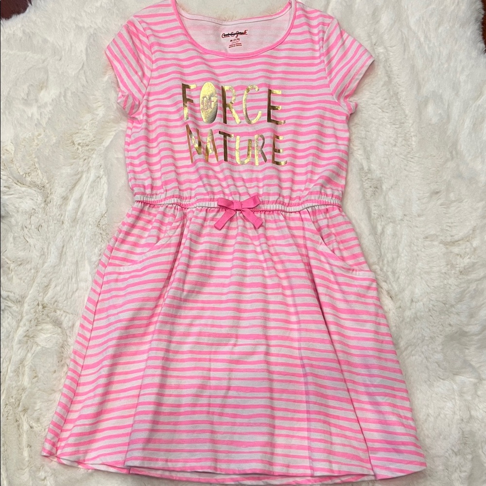 Cat & Jack Pink Striped Dress with Gold Lettering